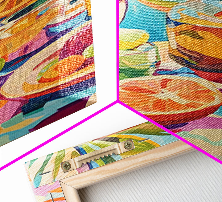 Sunlit Citrus Jar With Limes And Grapefruit Canvas Print, Colorful Kitchen Wall Art, Tropical Home Decor, Food Art Print