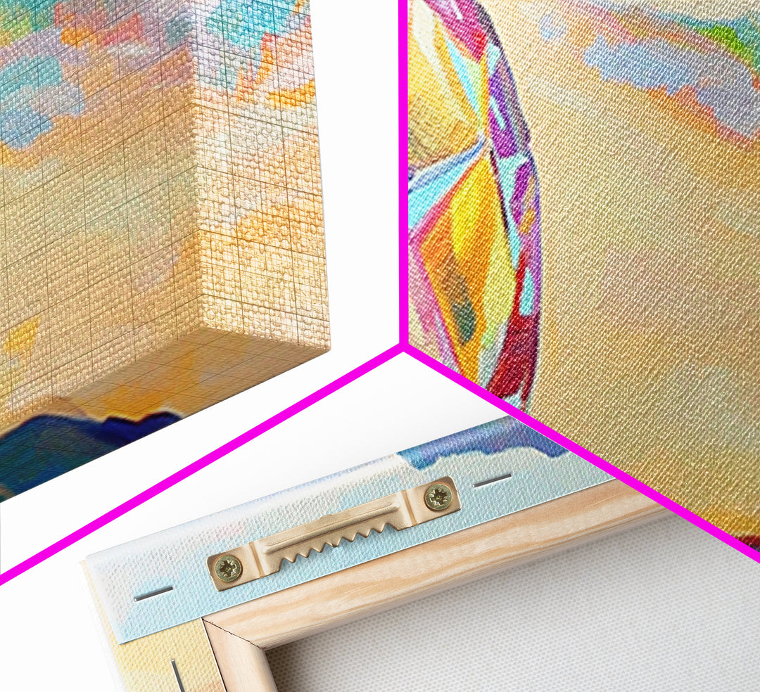 Prismatic Beach Ball On Tropical Shore Canvas Print, Coastal Wall Art, Beach House Decor, Ocean Wall Decor, Summer Vibes