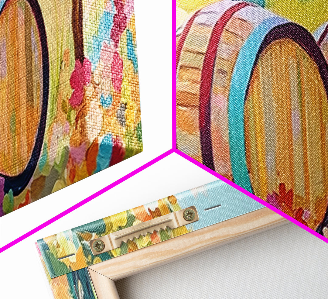Sunny Vineyard Wine Barrels Framed Canvas Print, Wine Country Art, Rustic Wall Art, Winery Decor, Housewarming Gift Idea