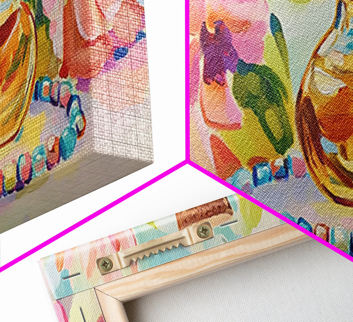 Perfume Bottle And Floral Beads Canvas Print, Feminine Wall Art, Pink Floral Home Decor, Girly Bedroom Decor Gift For Her