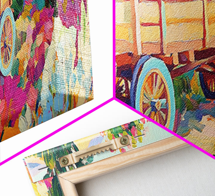 Wooden Garden Wagon In Blooming Desert Wall Art, Rustic Farmhouse Decor, Country Landscape Art Print, Housewarming Gift For New Home