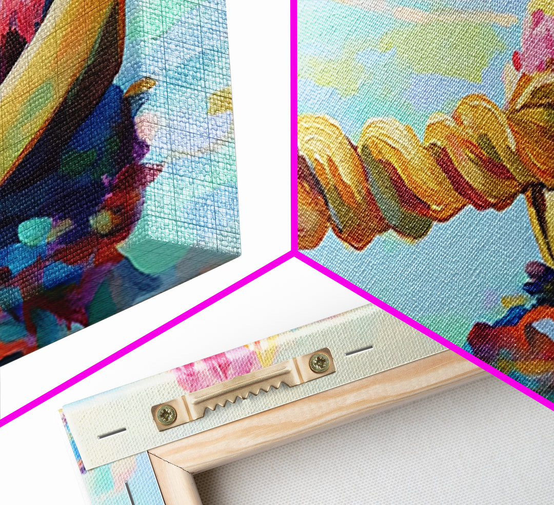 Wooden Boat With Pink Flowers And Rope On Water Canvas Print, Coastal Wall Art, Nautical Decor, Beach House Decor, Gift For Her