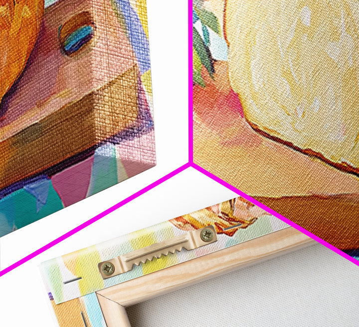 Crusty Bread Loaf And Flowers Canvas Print, Cozy Kitchen Wall Art, Bakery Decor, Food Still Life Art Print, Housewarming Gift