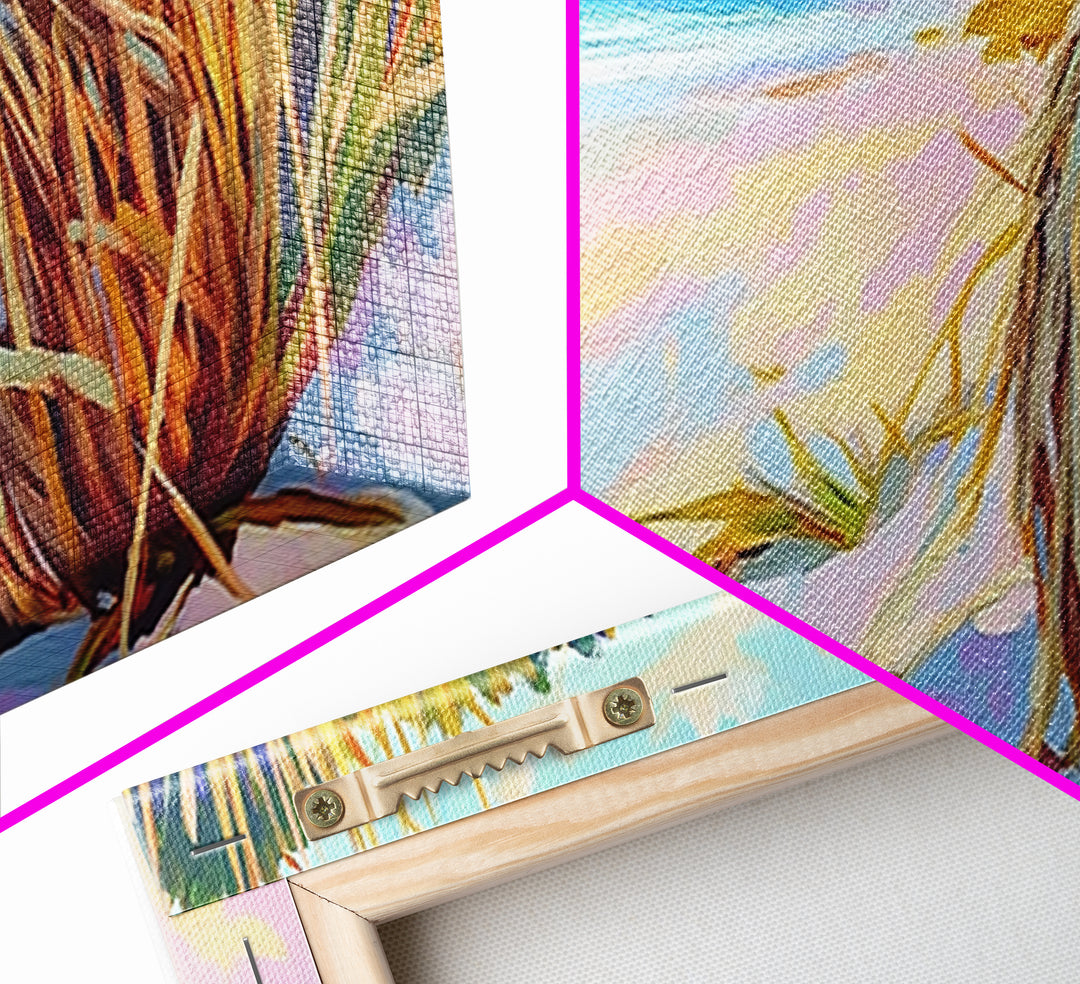 Pastel Beach Driftwood Grass Wall Art, Coastal Canvas Print, Ocean Landscape, Beach House Decor, Calming Seascape Home Gift