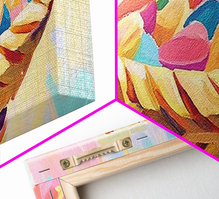 Woven Basket Of Colorful Candy Canvas Print, Whimsical Kitchen Wall Art, Dopamine Decor, Playful Dining Room Art Print Gift