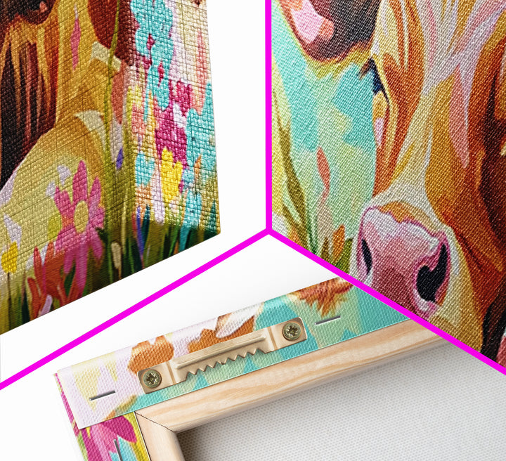Sweet Calf In Wildflowers Canvas Print, Farm Animal Wall Art, Rustic Farmhouse Decor, Nursery Animal Art, Gift For Her, Kids Room Decor