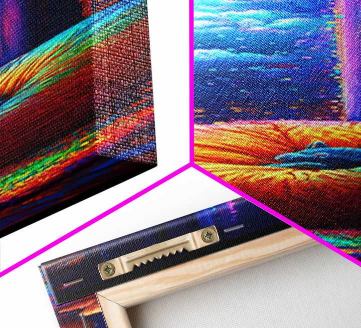 Cozy Rainbow Bean Bag By Starry Window Wall Art, Whimsical Bedroom Canvas Print, Galaxy Room Decor, Dreamy Art Gift For Her