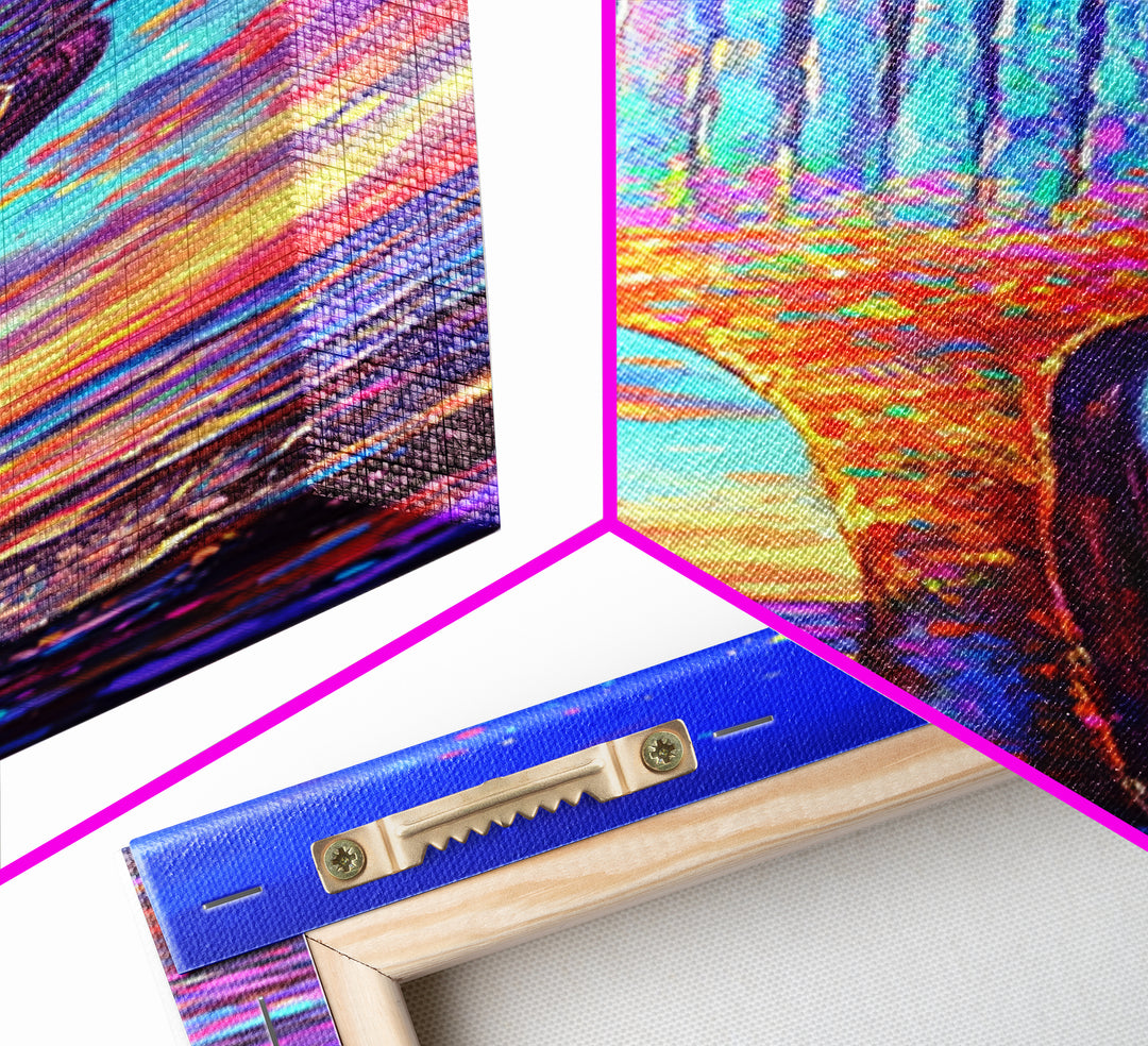 Giant Rainbow Hair Comb At Ocean Sunset Canvas Print, Salon Wall Art, Beauty Salon Decor, Colorful Coastal Gift Print Poster