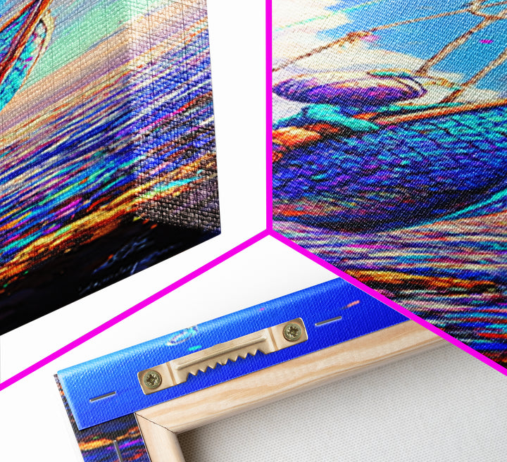 Colorful Hammock Over Ocean Cliffs Canvas Print, Coastal Wall Art, Beach House Decor, Nautical Wall Art, Summer Travel Poster