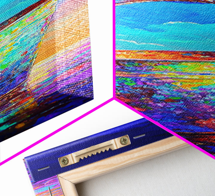 Iridescent Beach Pail Wall Art, Colorful Coastal Canvas, Summer Beach House Decor, Ocean Nursery Art, Whimsical Housewarming Gift