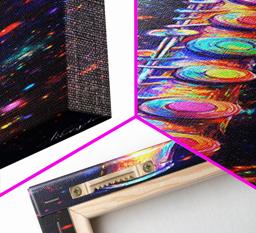 Cosmic Rainbow Flute In Starry Space Wall Art, Music Studio Canvas Print, Music Room Decor, Sci Fi Wall Art, Gift For Him