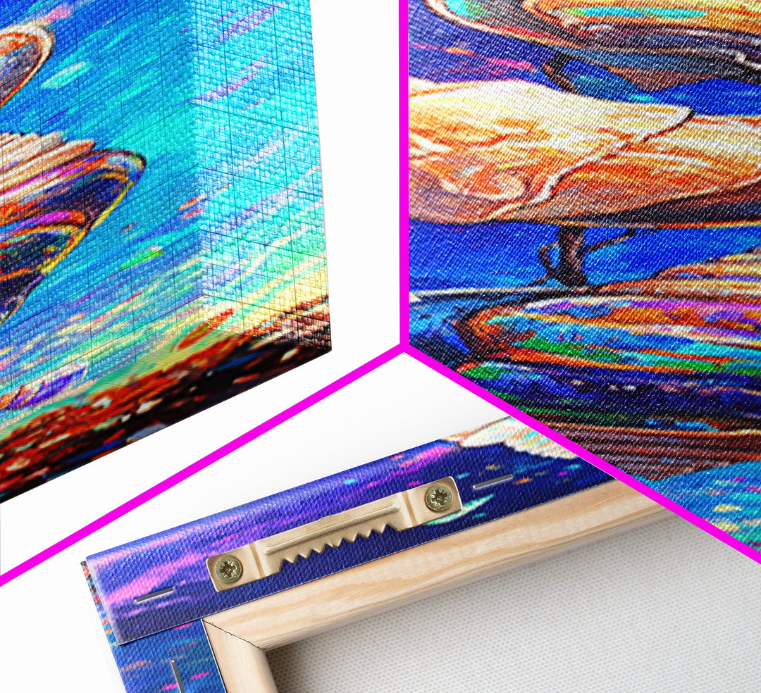 Floating Rainbow Seashells Canvas Print, Coastal Wall Art, Ocean Life Art, Beach House Decor, Vibrant Nautical Wall Decor