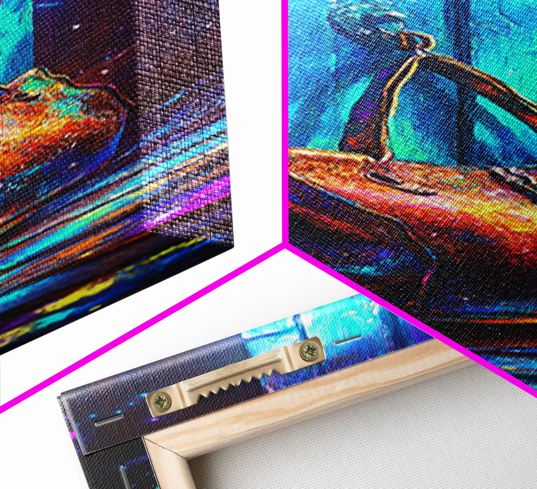 Iridescent Handbag Hanging On Turquoise Door Canvas Print, Fashion Wall Art, Glam Entryway Decor, Gift For Her, Trendy Poster