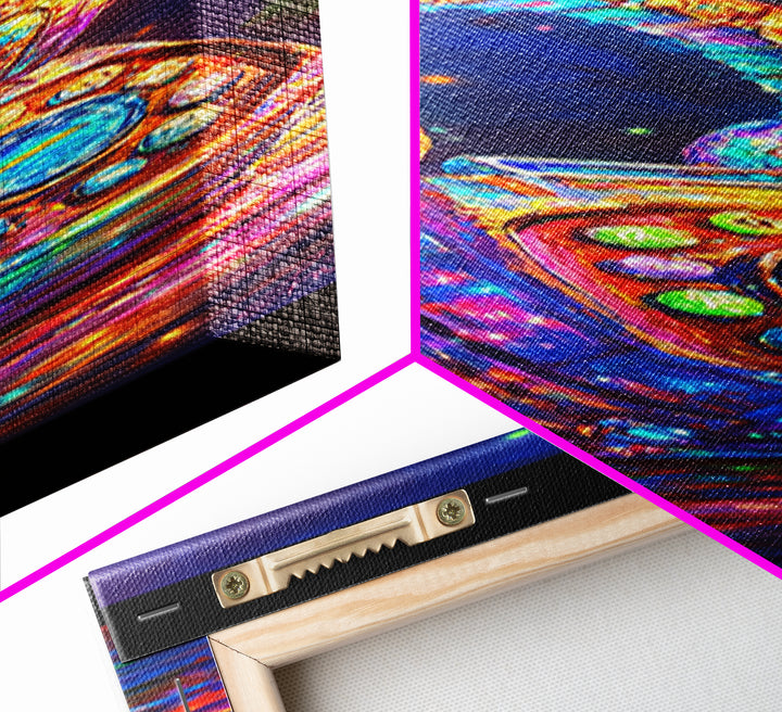Jeweled Retro Phone With Headphones Framed Canvas Print, Music Wall Art, Funky Wall Decor, Game Room Decor, Gift For Him