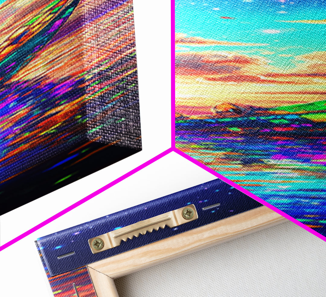 Glowing Rowboat Under Stars Canvas Print, Colorful Ocean Wall Art, Dreamy Seascape Decor, Coastal Gift, Fantasy Landscape