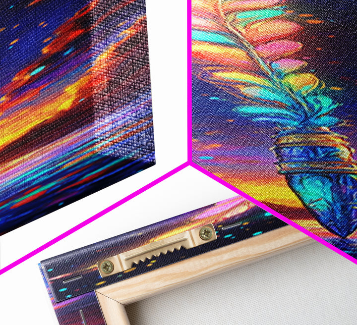 Rainbow Feather Quill Canvas Print, Celestial Wall Art, Whimsical Ocean Decor, Fantasy Writing Gift, Colorful Office Art