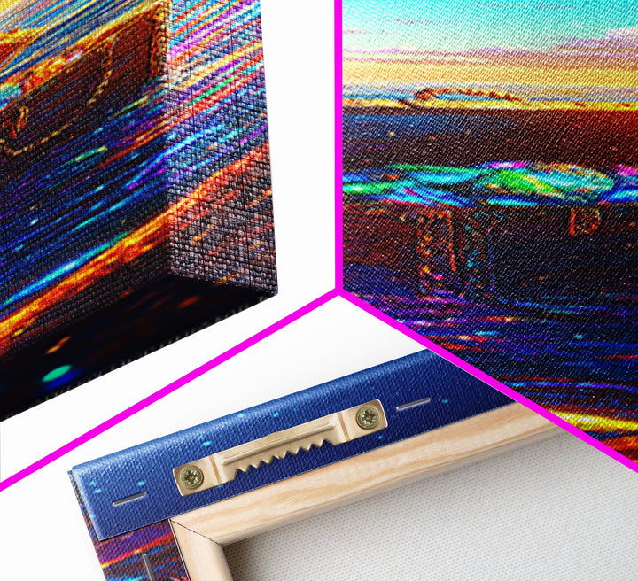 Glowing Treasure Chest At Ocean Sunset Canvas Print, Nautical Wall Art, Coastal Beach House Decor, Fantasy Sea Lover Gift