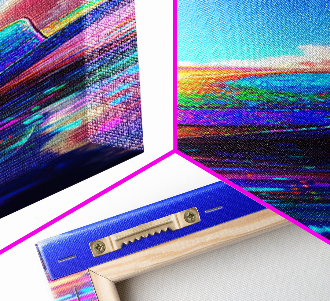 Rainbow Straw Cowboy Hat On Reflective Water Canvas Print, Western Wall Art, Coastal Cowgirl Decor, Colorful Summer Poster
