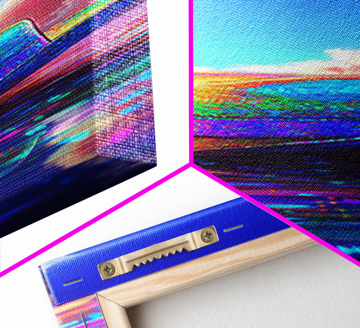 Rainbow Straw Cowboy Hat On Reflective Water Canvas Print, Western Wall Art, Coastal Cowgirl Decor, Colorful Summer Poster