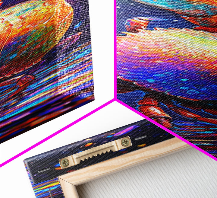 Vibrant Rainbow Crab With Raised Claw Canvas Print, Coastal Wall Art, Nautical Bathroom Decor, Colorful Ocean Animal Art