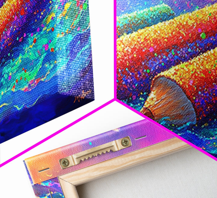 Giant Colorful Pencils In Ocean Waves Wall Art, Whimsical Art Supply Painting, Creative Studio Decor, Framed Canvas Print