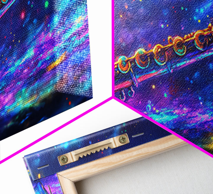 Golden Flute Floating In Cosmic Galaxy Wall Art, Music Studio Canvas Print, Celestial Space Decor, Gift For Music Lover, Home Decor