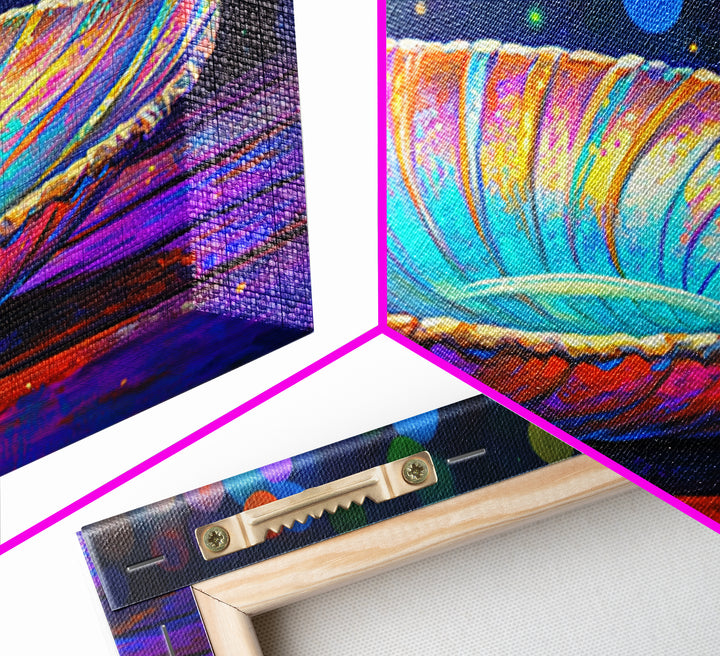 Iridescent Seashell Dish On Wooden Table Canvas Print, Coastal Wall Art, Ocean Decor, Nautical Home Decor, Beach House Gift