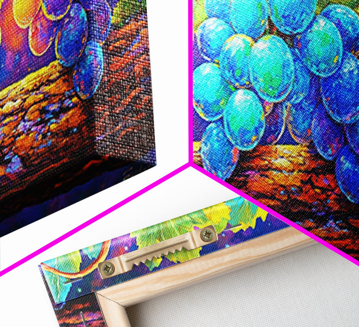 Vibrant Grapes On Vine Canvas Print, Fruit Wall Art, Kitchen Wall Art, Winery Decor, Colorful Botanical Art Print, Dining Room Prints