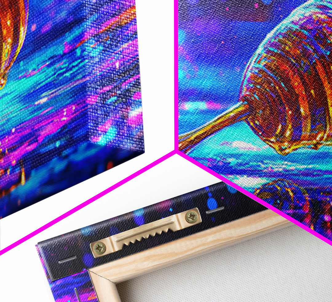 Neon Honey Dipper With Golden Drizzle Wall Art, Colorful Kitchen Decor, Food Lover Gift, Modern Canvas Print, Dining Room Prints