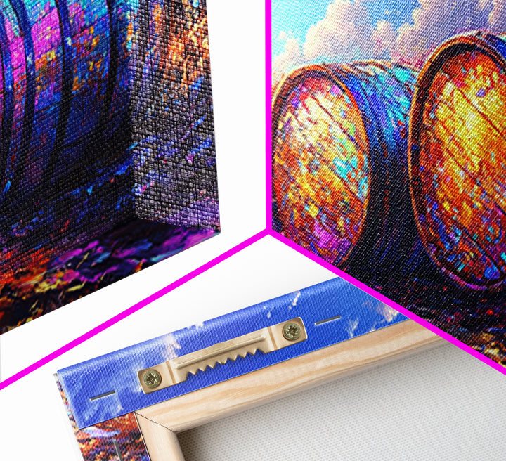 Rainbow Wine Barrels In Autumn Vineyard Wall Art, Rustic Farmhouse Decor, Winery Wall Art, Colorful Landscape, Dining Room Print