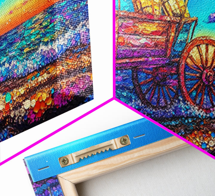 Rustic Wooden Wagon By Moonlit Ocean Wall Art, Coastal Farmhouse Decor, Country Landscape Art, Beach House Decor Gift For Her