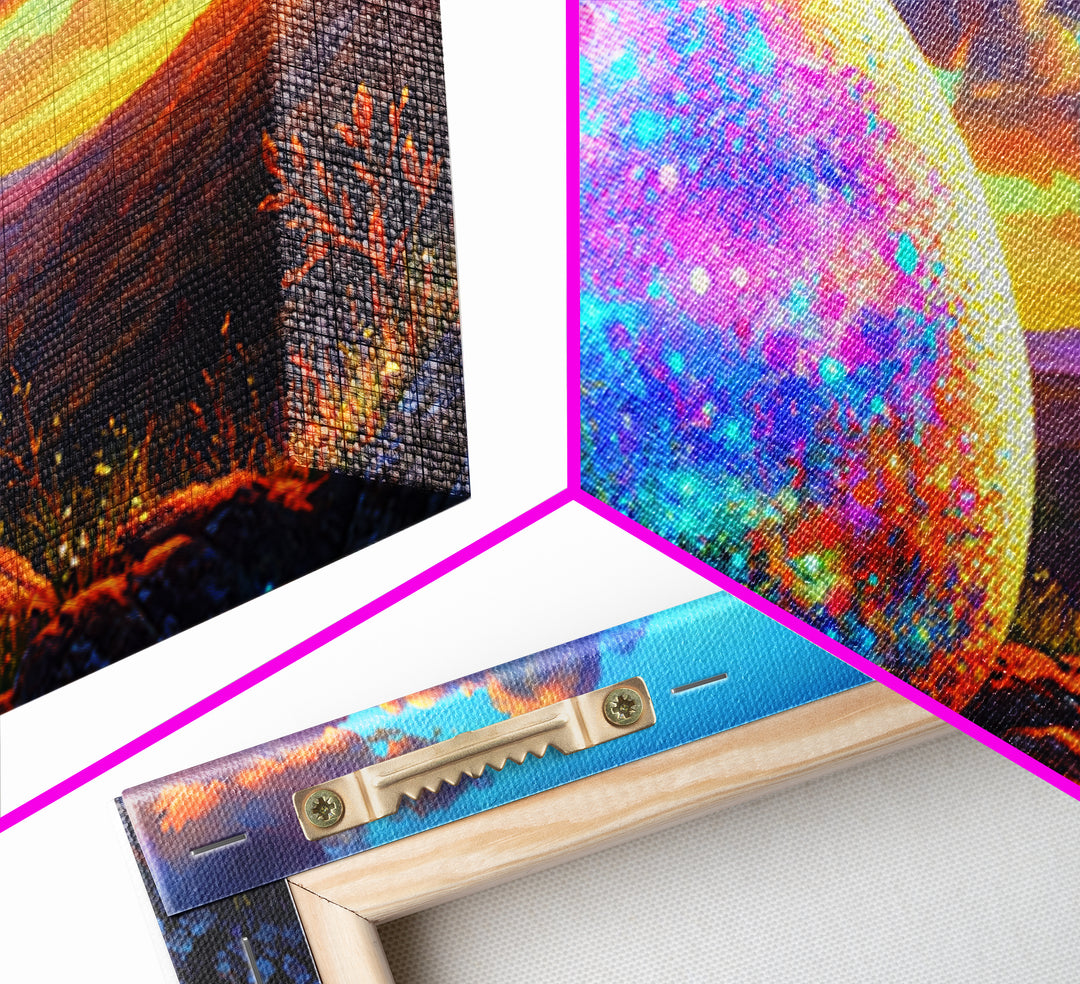 Glittering Easter Egg Mountain Sunset Canvas Print, Whimsical Wall Art, Spring Decor, Fantasy Landscape, Colorful Wall Art