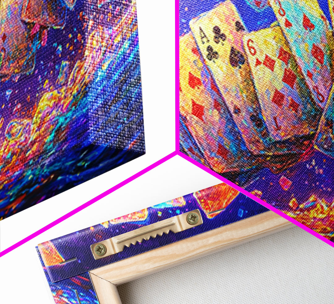 Exploding Neon Playing Cards Canvas Print, Game Room Wall Art, Poker Wall Art, Man Cave Decor, Maximalist Home Decor Gift