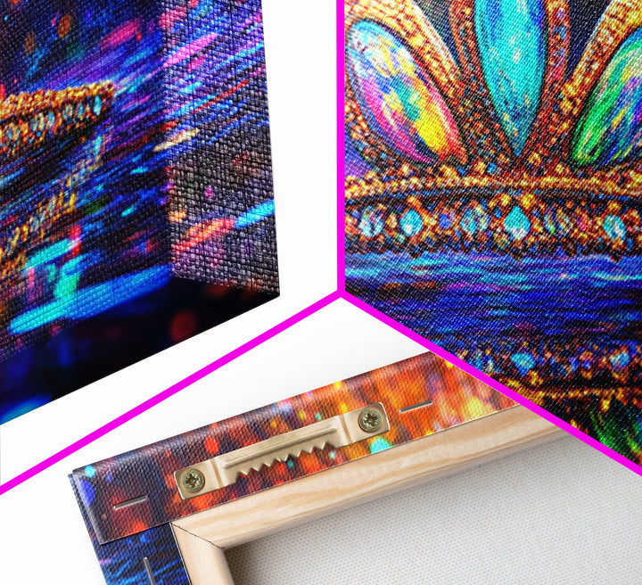 Jeweled Tiara With Rainbow Reflections Framed Canvas Print, Princess Wall Art, Glam Wall Decor, Feminine Gift For Her, Bedroom Decor