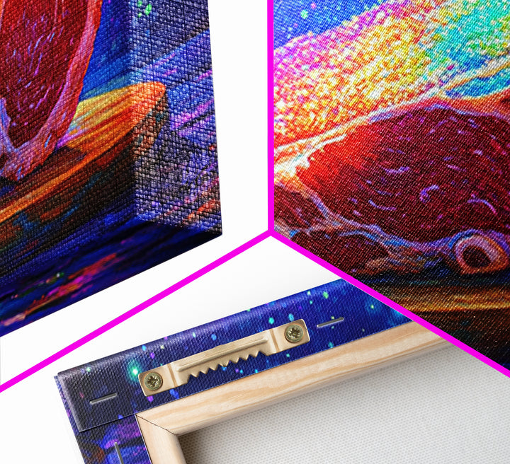 Rainbow Steak On Wooden Board Canvas Print, Bold Food Wall Art, Kitchen Decor, Restaurant Poster, Gift For Chef Or Foodie