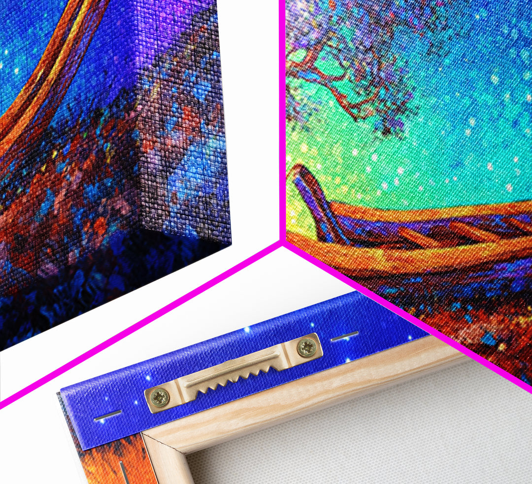 Wooden Canoe With Tree Under Stars Canvas Print, Whimsical Wall Art, Nature Wall Decor, Celestial Art, Unique Gift, Home Decor