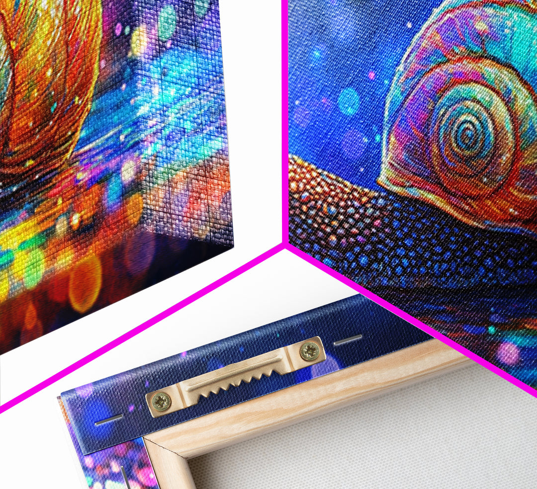 Glowing Rainbow Snail On Wet Ground Wall Art, Whimsical Animal Art Print, Nature Wall Art, Dopamine Decor, Unique Gift For Her