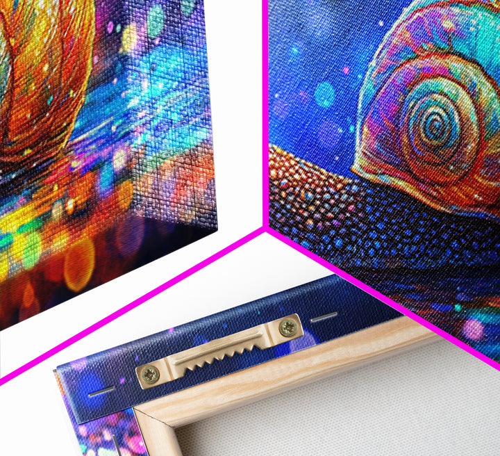 Glowing Rainbow Snail On Wet Ground Wall Art, Whimsical Animal Art Print, Nature Wall Art, Dopamine Decor, Unique Gift For Her