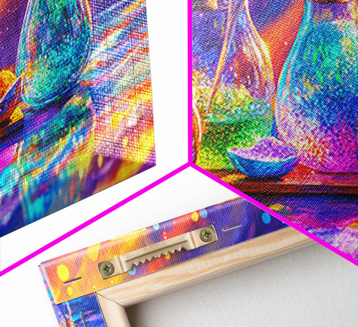 Rainbow Glass Spice Bottles With Salt And Citrus Canvas Print, Kitchen Wall Art, Colorful Decor, Food Art, Housewarming Gift