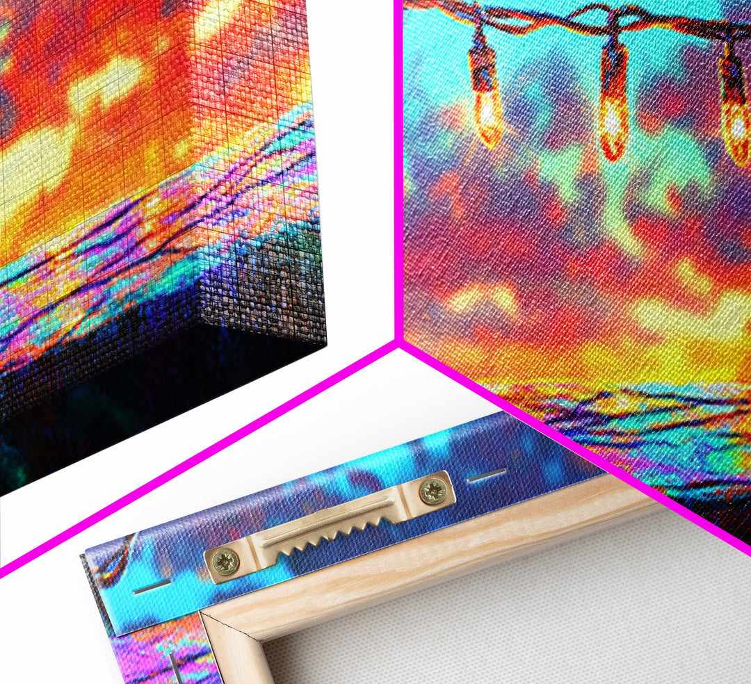 String Lights Over Sunset Patio Canvas Print, Outdoor Wall Art, Patio Decor, Rustic Home Decor, Summer Wall Decor, Gift For Her