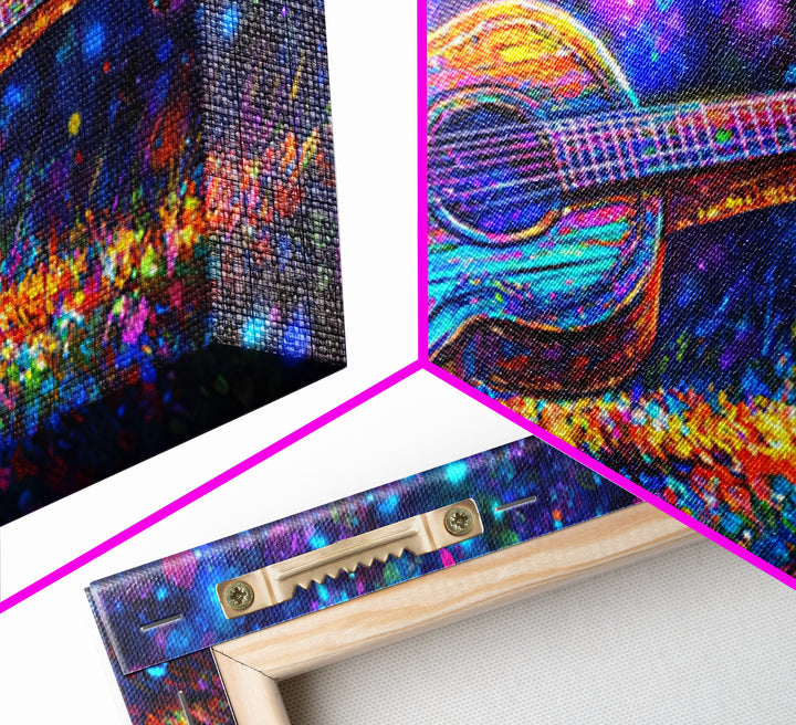 Rainbow Acoustic Guitar Canvas Print, Music Studio Wall Art, Colorful Music Lover Gift, Psychedelic Modern Home Decor, Art Print