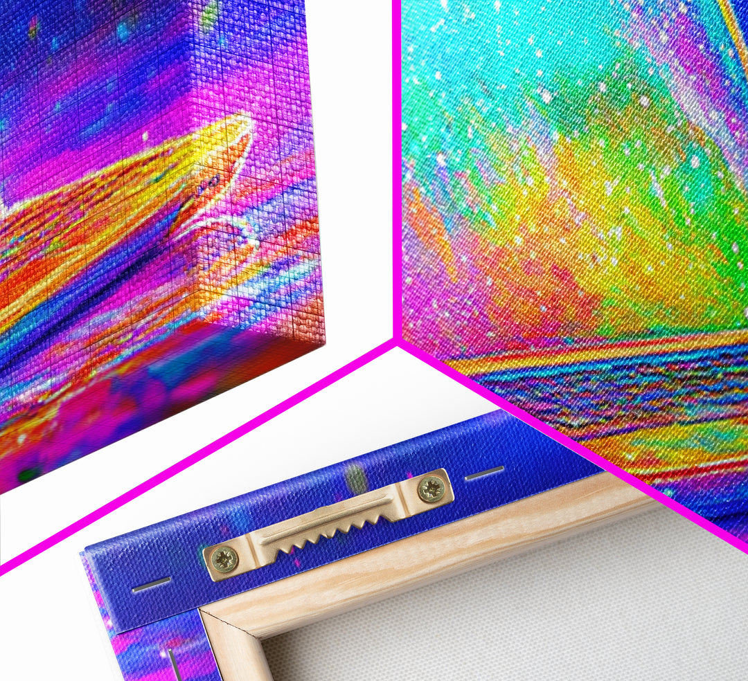 Neon Rainbow Laptop Canvas Print, Cyberpunk Office Wall Art, Tech Art, Gamer Room Decor, Futuristic Home Office Decor, Gift