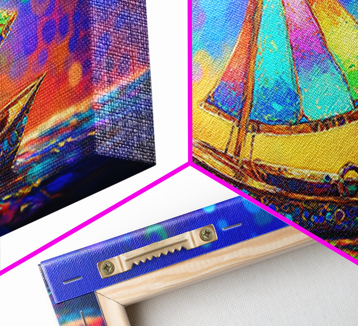 Glowing Rainbow Sailboat Canvas Print, Nautical Wall Art, Coastal Wall Decor, Ocean Nursery Decor, Beach House Decor, Seaside Art