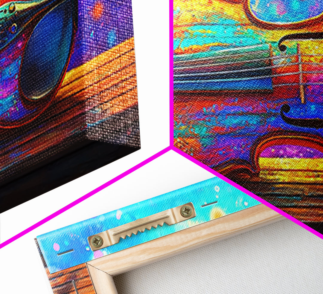 Rainbow Violin Still Life Canvas Print, Music Room Wall Art, Colorful Instrument Painting, Music Lover Gift, Studio Decor