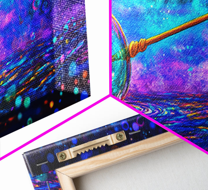 Glowing Cosmic Orb And Golden Wand Canvas Print, Mystical Celestial Wall Art, Modern Fantasy Home Decor, Witchy Gift For Her