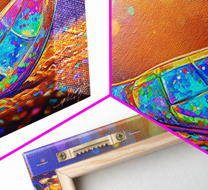 Stained Glass Canoe Paddle Wall Art, Colorful Coastal Canvas, Nautical Decor, Lake House Gift, Vibrant Beach House Print