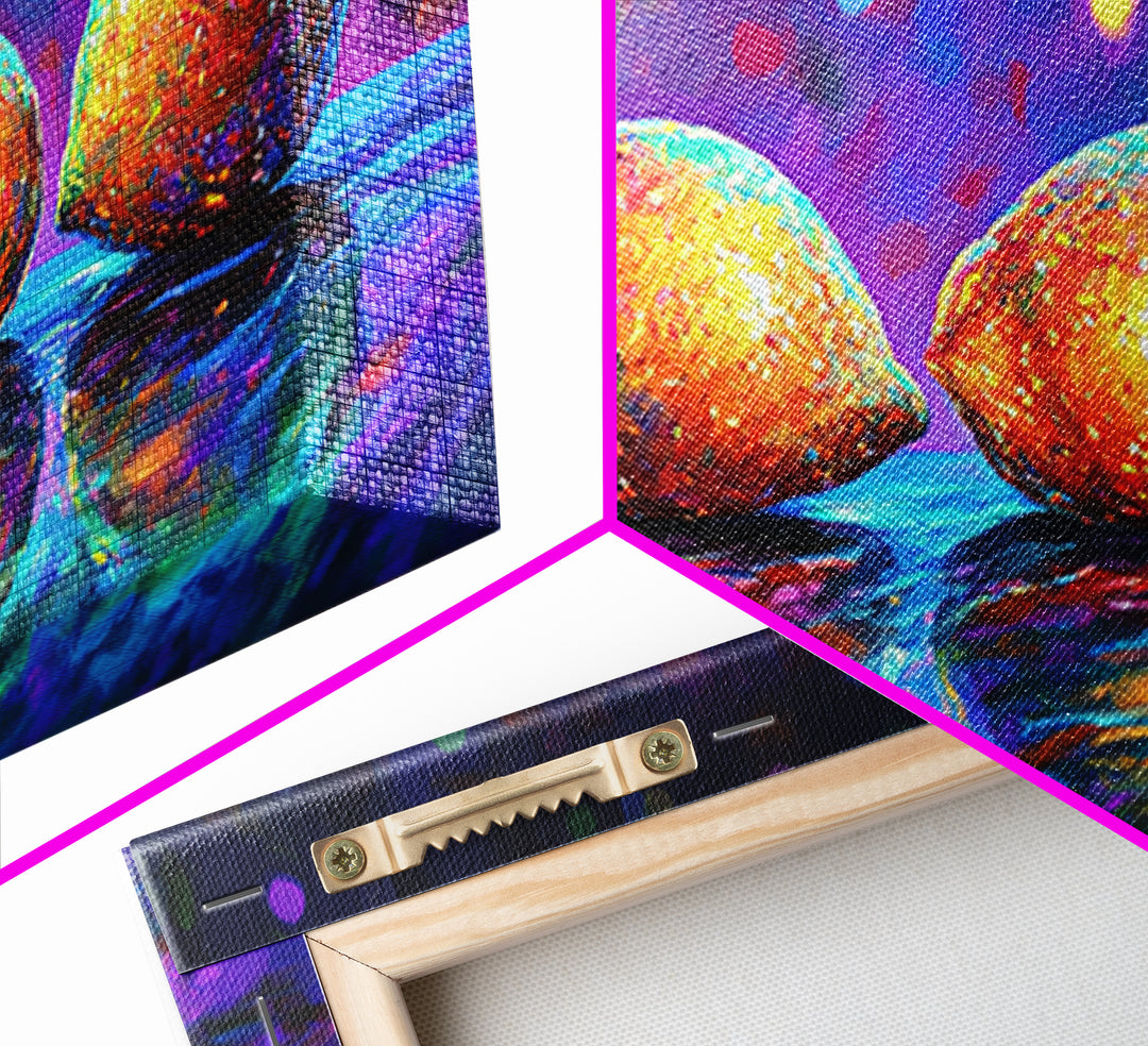 Four Bright Mangoes Wall Art, Colorful Fruit Still Life, Modern Kitchen Decor, Tropical Art Print, Vibrant Dining Room Canvas