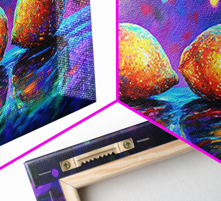 Four Bright Mangoes Wall Art, Colorful Fruit Still Life, Modern Kitchen Decor, Tropical Art Print, Vibrant Dining Room Canvas