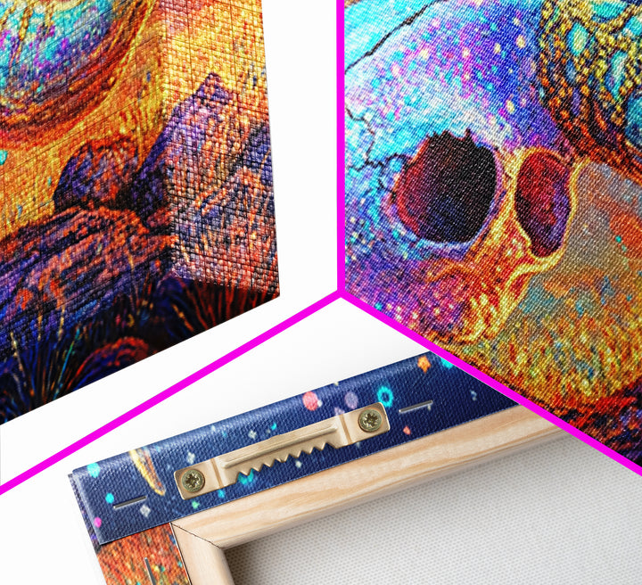 Iridescent Longhorn Skull Desert Sunset Wall Art, Western Decor, Cow Skull Canvas Print, Southwestern Home Decor Gift For Him