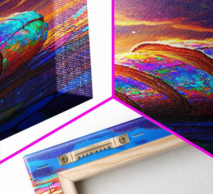 Iridescent Seashell Sunset Framed Canvas Print, Coastal Wall Art, Beach House Decor, Ocean Art Print, Colorful Seascape Gift